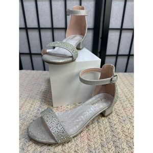 Durannie Glittery Girls Size 2 Block Heel Sandals With Rhinestones & Ankle Strap